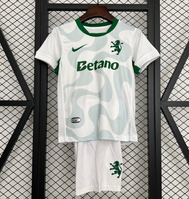 2025-26 Sporting Lisbon Kids Away Soccer Kits Shirt With Shorts